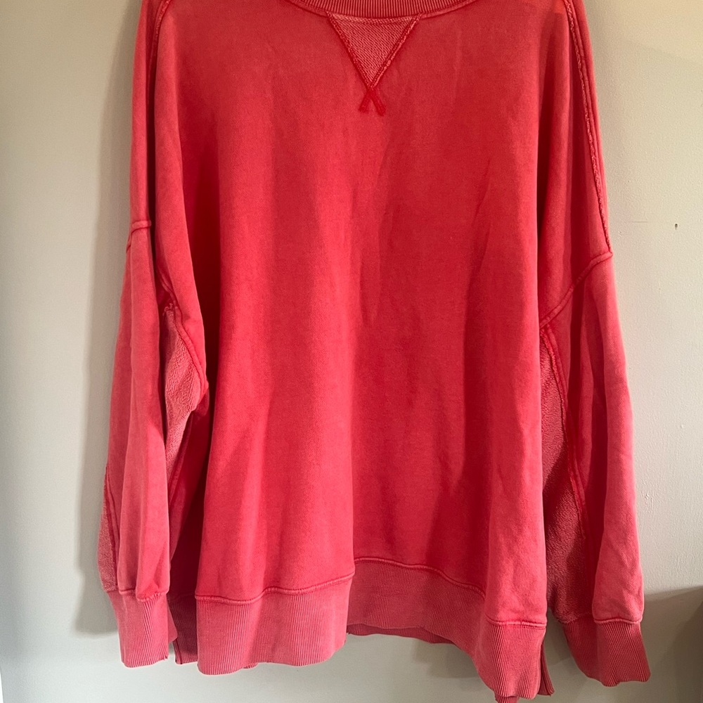 Aerie coral Crew Neck Sweater with V-Stitch Detail